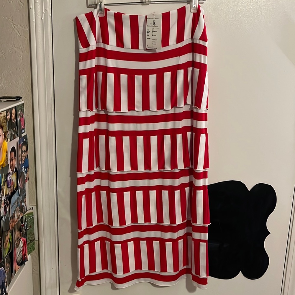 NWT | Sharon Tang | Red & White Striped Ruffle Maxi Skirt